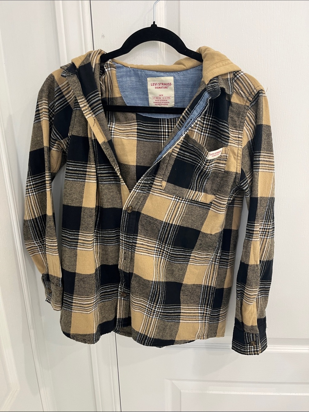 Levi's Tan and Black Plaid Hooded Flannel Jacket
